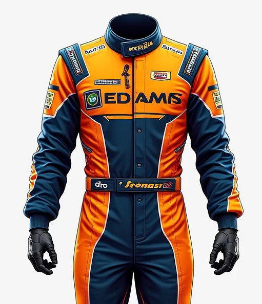 EDAMS Formula Kart Suit – Orange & Navy Replica Edition - Dubai Sports Pro