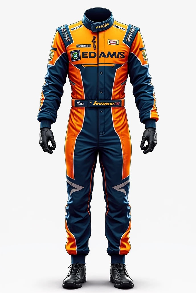 EDAMS Formula Kart Suit – Orange & Navy Replica Edition - Dubai Sports Pro