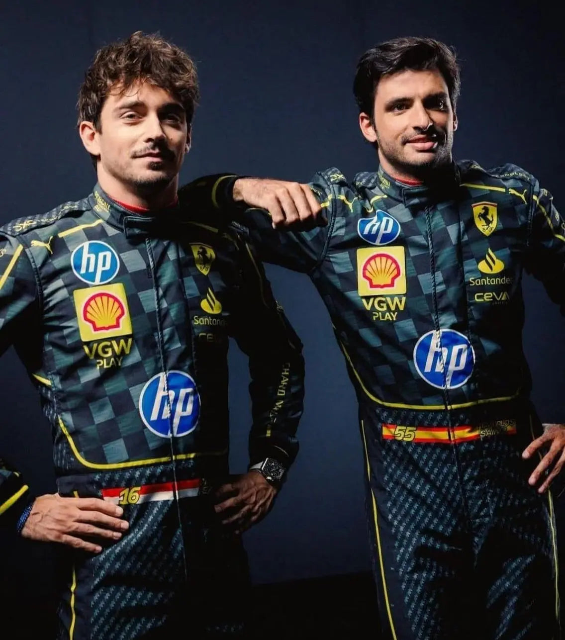 Charles Leclerc And Carlos Sainz Scuderia Ferrari HP's Carbon-Fibre Race Suits Italian Grand Prix - Dubai Sports Pro