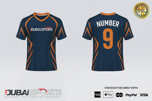 Dubai Sports Pro Custom Cricket Kit – Navy & Orange Performance Edition