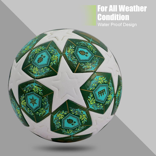 Official Size 5 Football for Training and Match Play – Premium PU Leather Soccer Ball with Strong Stitching, Durable Grip & Champions League Inspired Design – Ideal for Adults & Teams