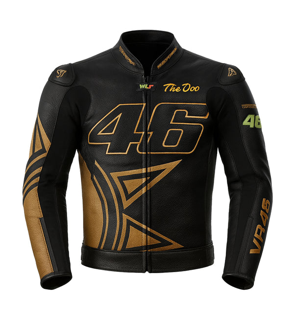 VR46 Black & Gold Racing Leather Jacket – The Doctor Limited Edition