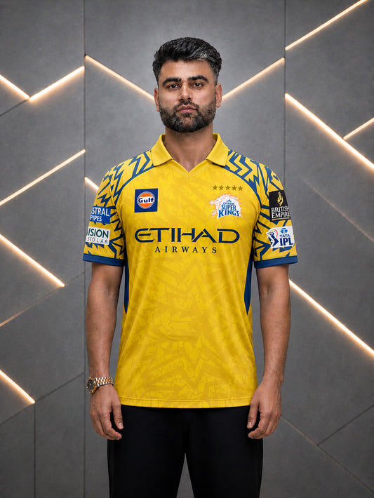 Dubai Sports Pro CSK Yellow Cricket Jersey – IPL CSK Fan Edition Performance T-Shirt