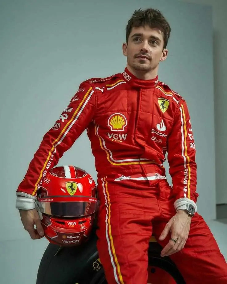 New Charles Leclerc 2024 Monaco GP Scuderia Ferrari HP F1 Team Replica Racing Suit