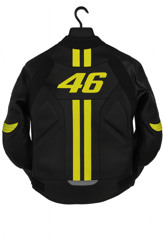 VR46 Black & Yellow Leather Racing Jacket – Premium Moto Edition