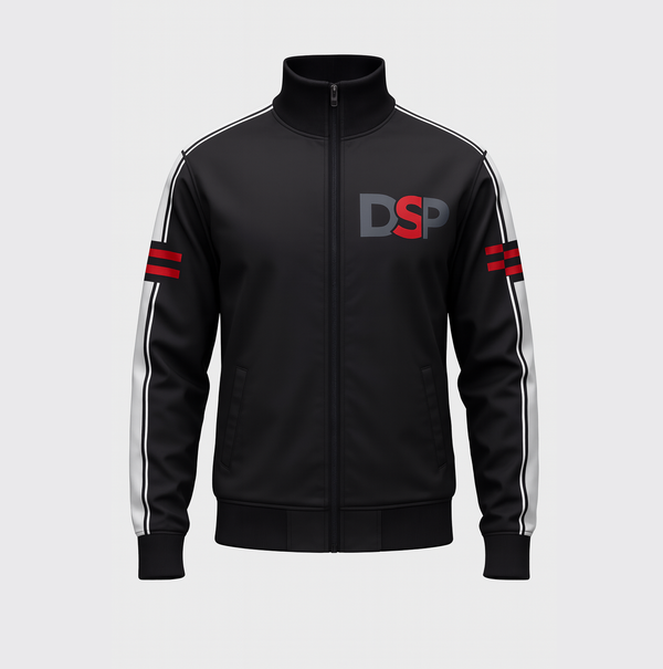 Premium Track Jacket – Black With Red & White Stripes J05