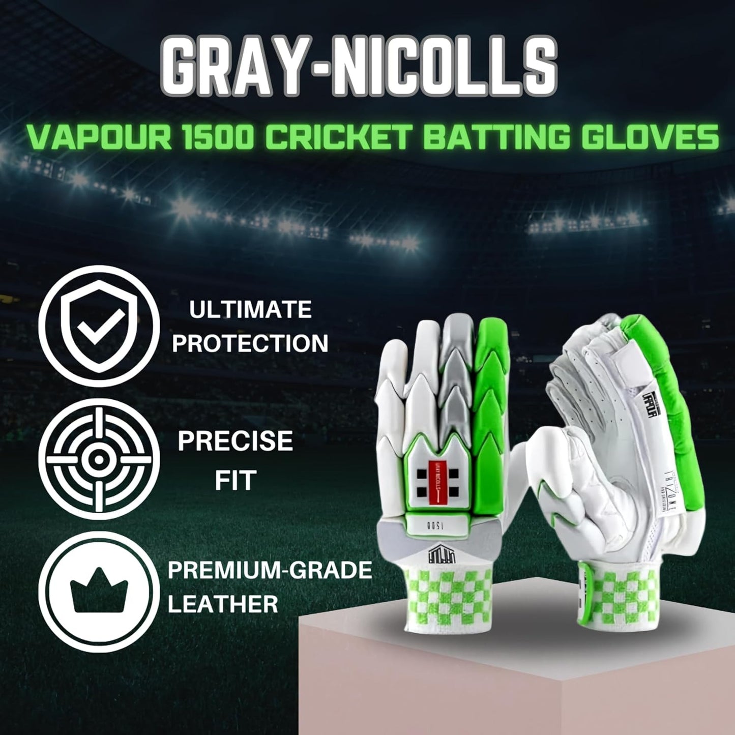 Gray-Nicolls Vapour 1500 Cricket Batting Gloves – Premium Leather Edition