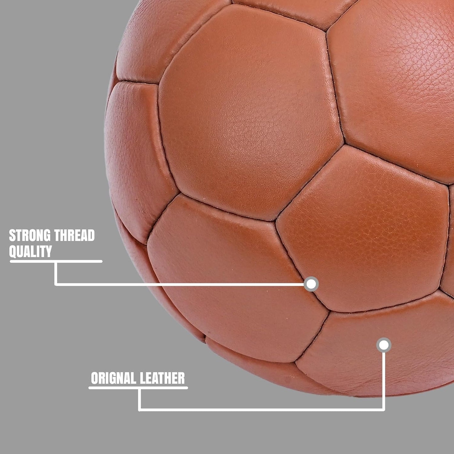 Vintage Brown Leather Soccer Ball – Size 5 Classic Retro Football | Premium PU Leather | Durable & Collectible