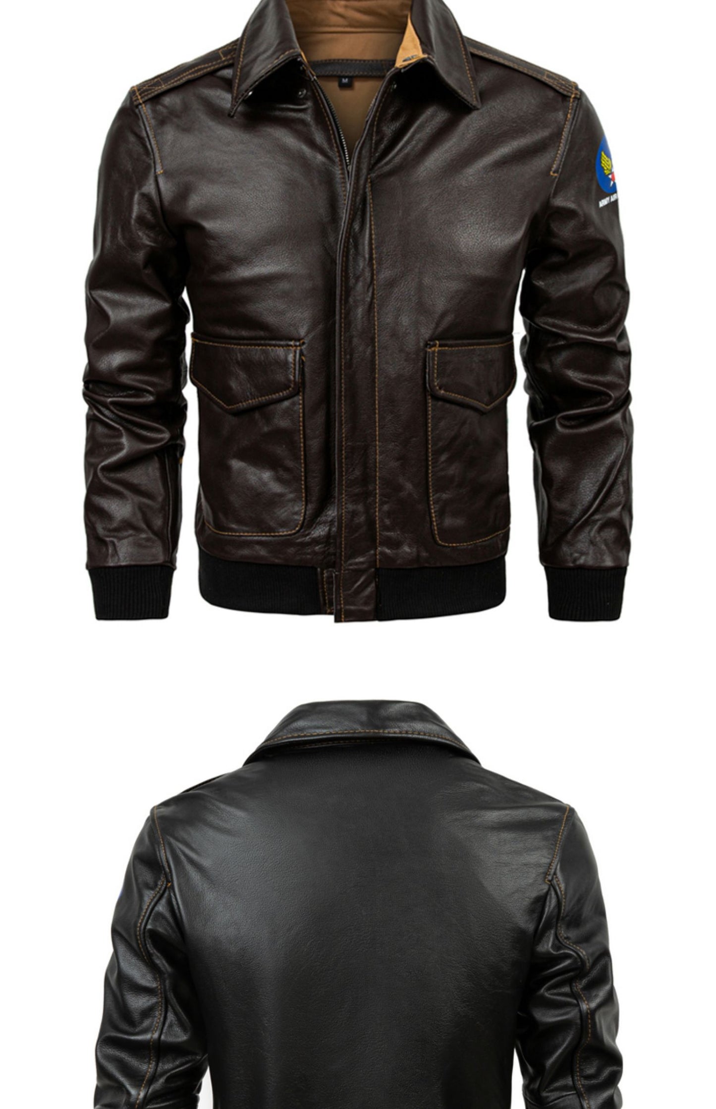 Genuine Leather Flight Jacket Baseball Uniform First Layer Cowhide Leather Men's Short Lapels Coat