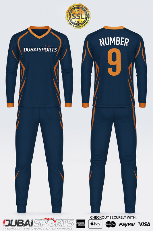 Dubai Sports Pro Custom Cricket Kit – Navy & Orange Performance Edition