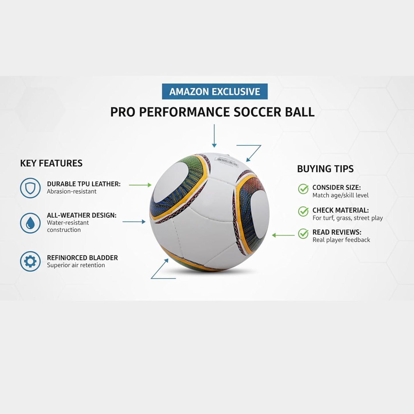 2010 South Africa World Cup Match Soccer Ball – Jabalani Replica, Size 5 Premium PU Leather Football