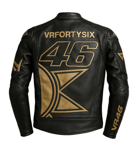 VR46 Black & Gold Racing Leather Jacket – The Doctor Limited Edition