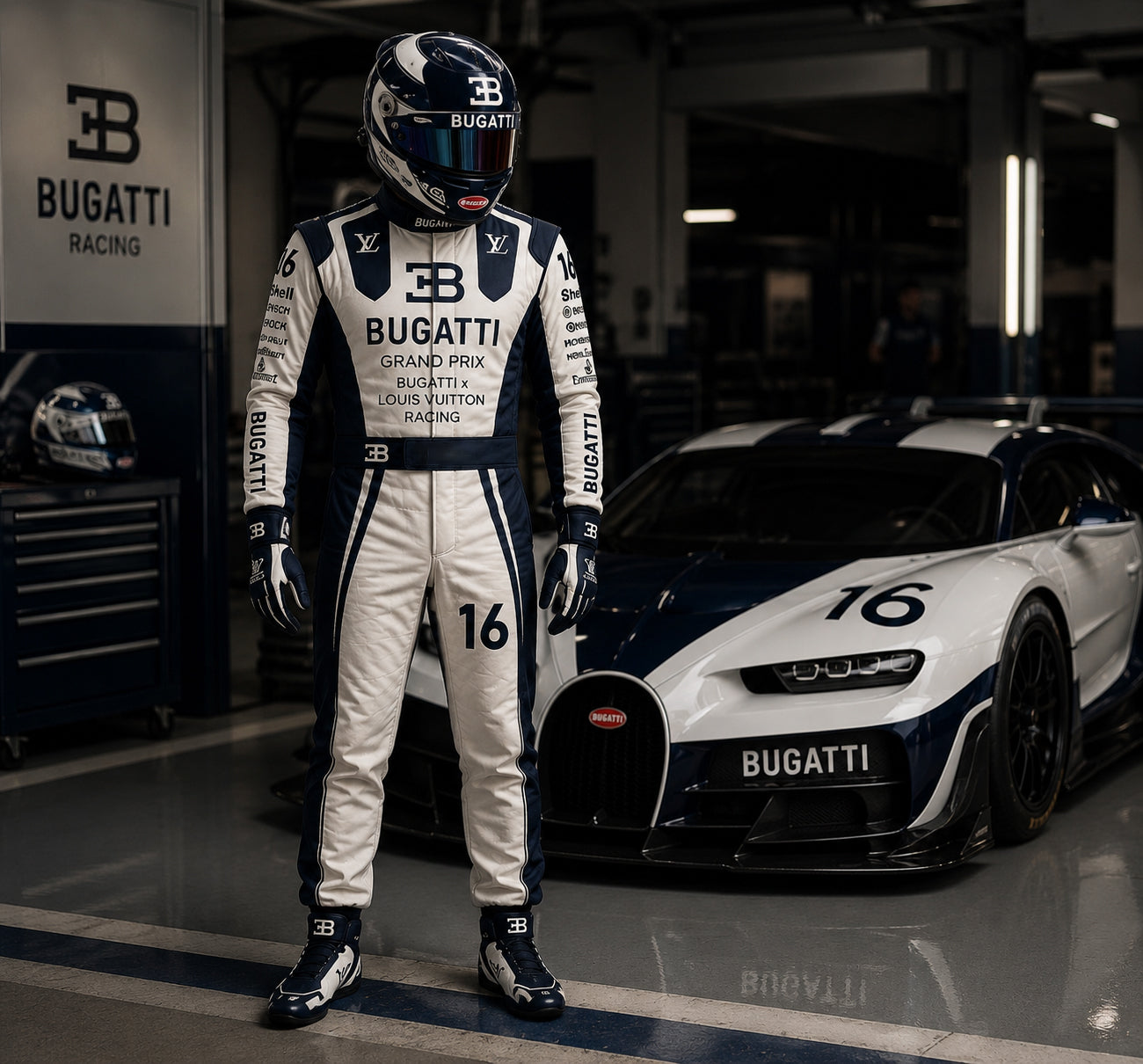 White & Dark Blue Nomex Premium Fire Resistant Motorsport Racing Suit - Dubai Sports Pro