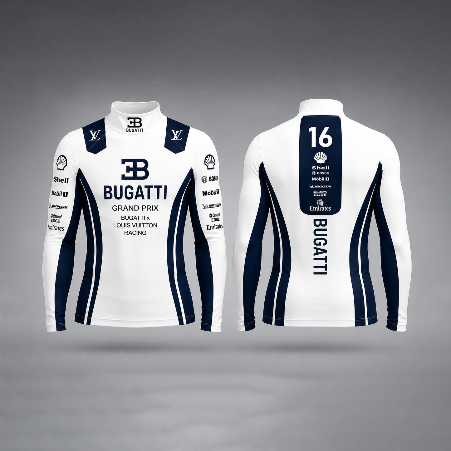 Dubai Sports Pro F1 Racing Shirt Compression – White & Dark Blue Long Sleeve Performance Jersey