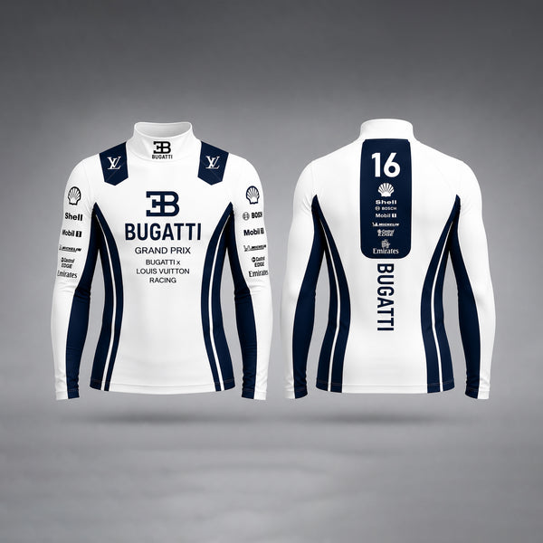Dubai Sports Pro F1 Racing Shirt Compression – White & Dark Blue Long Sleeve Performance Jersey