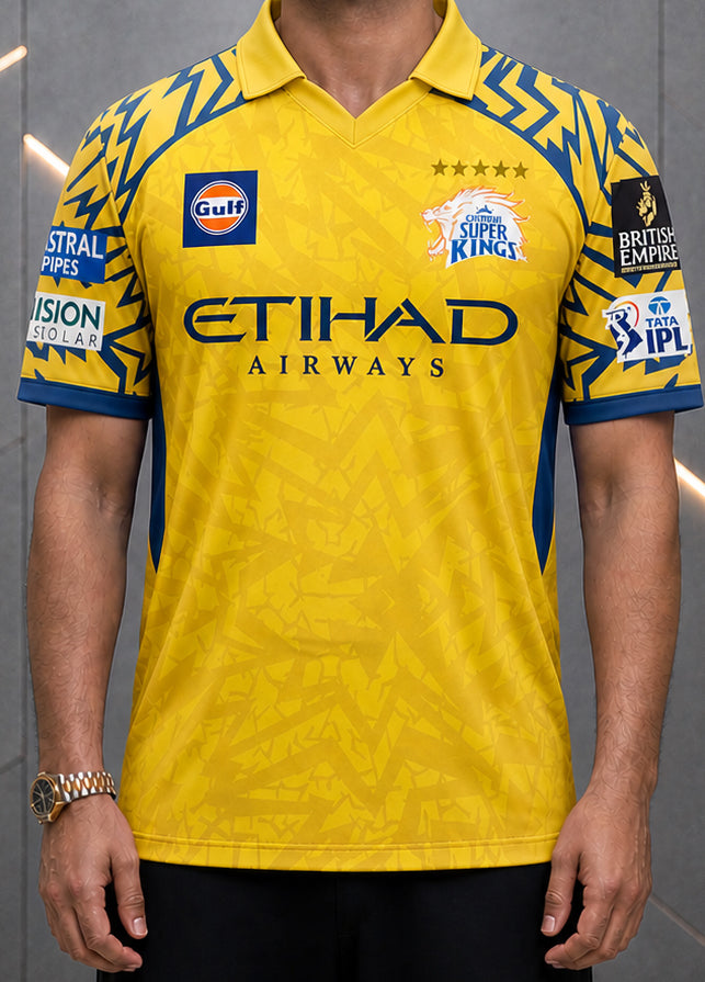 Dubai Sports Pro CSK Yellow Cricket Jersey – IPL CSK Fan Edition Performance T-Shirt