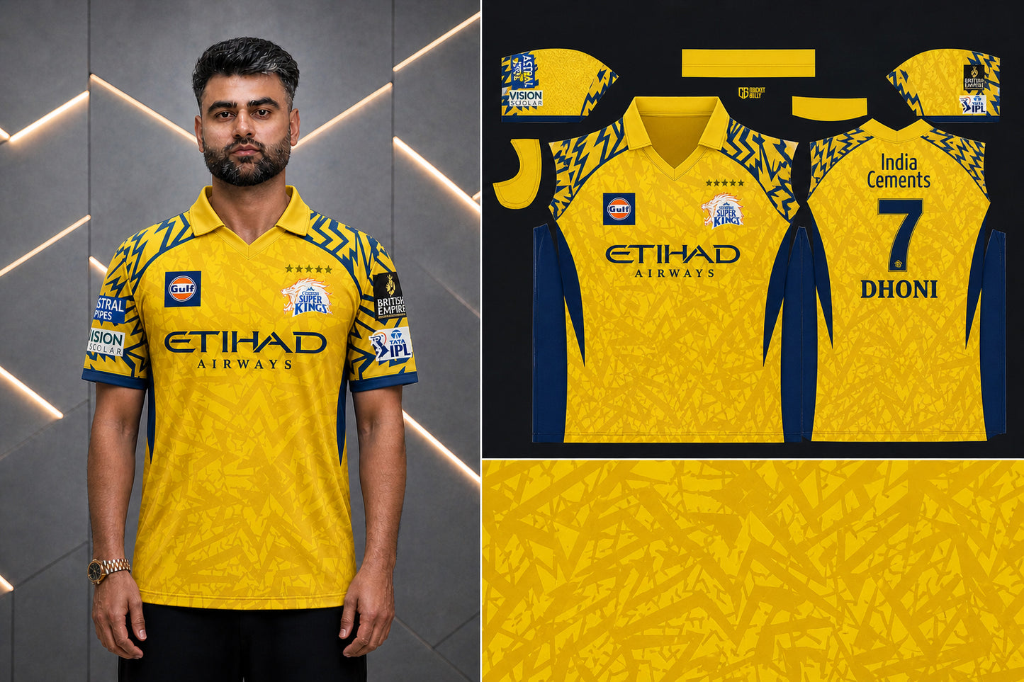 Dubai Sports Pro CSK Yellow Cricket Jersey – IPL CSK Fan Edition Performance T-Shirt
