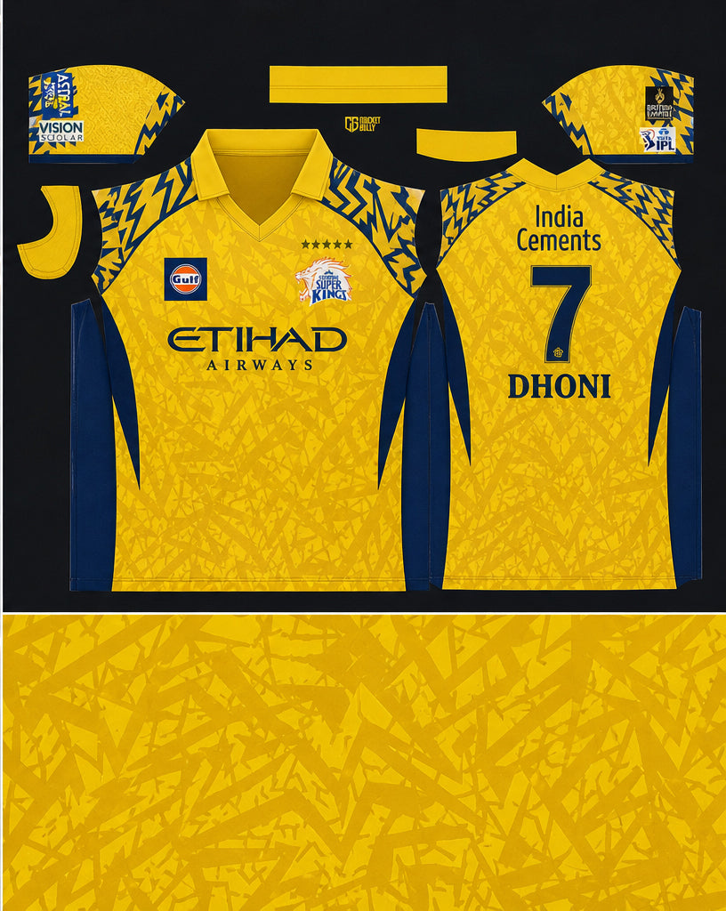 Dubai Sports Pro CSK Yellow Cricket Jersey – IPL CSK Fan Edition Performance T-Shirt