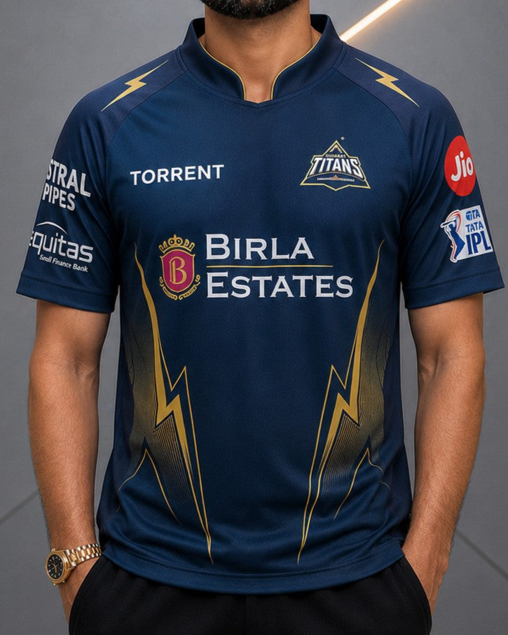Dubai Sports Pro Navy Gold Cricket Jersey – IPL Fan Edition Performance T-Shirt