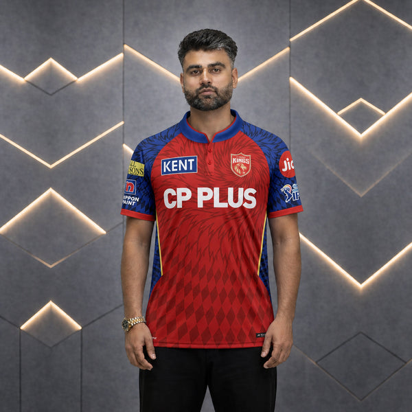 Dubai Sports Pro Red Cricket Punjab Jersey – Premium Performance IPL Fan Eddition T-Shirt (Red & Blue Accent)