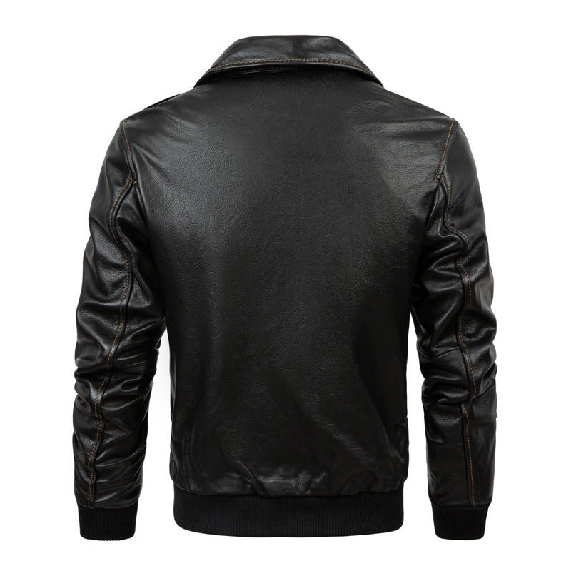 Genuine Leather Flight Jacket Baseball Uniform First Layer Cowhide Leather Men's Short Lapels Coat